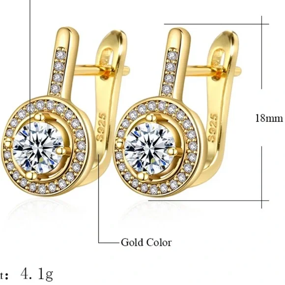 GOLD STUD 925 STERLING SILVER DIAMOND EARRINGS, WONDERFUL EARRINGS, WOW EARRINGS - Picture 4 of 4